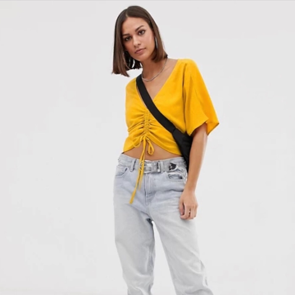 Bershka mustard ruched crop top